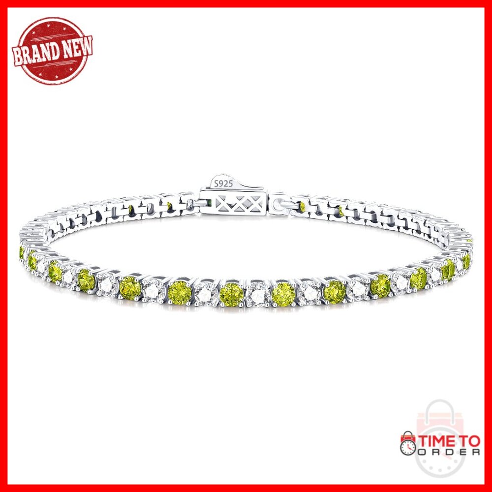 Sterling Silver White Gold Tennis Bracelet 7 Inch Birthstone Jewelry